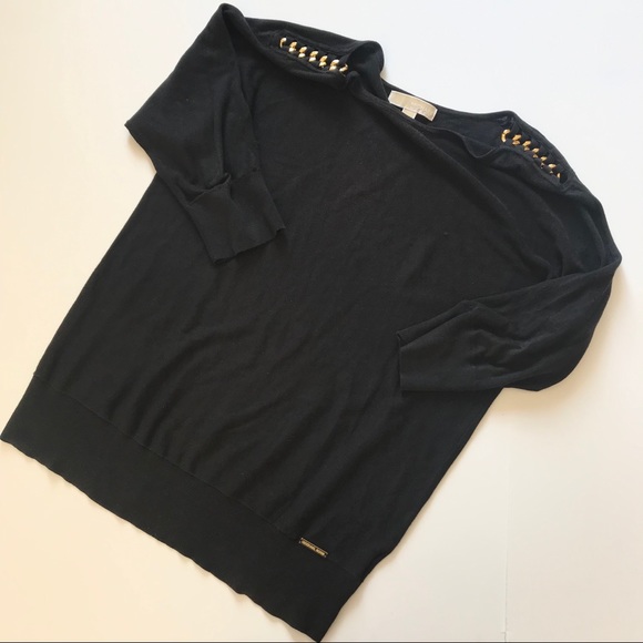 MICHAEL Michael Kors Tops - Michael Kors Black Chain Embellished Shoulders Top